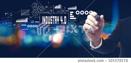 Industry 4.0 theme with businessman at night 105378578