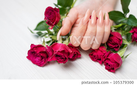 Elegant pastel pink natural manicure. 105379300