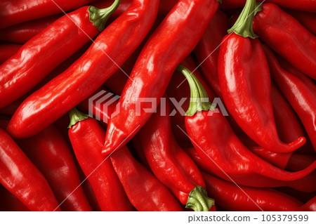 Red chili peppers in a seamless pattern. Generative AI. Red chili peppers in a seamless pattern. Generative AI. 105379599