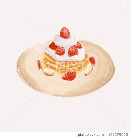 Strawberry pancake drawn with crayons 105379650