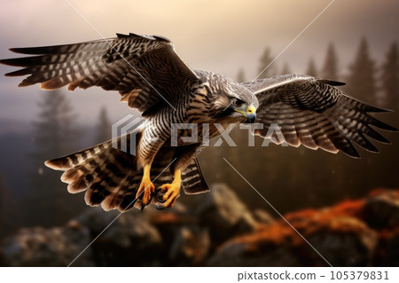 Flying falcon in the nature background 105379831