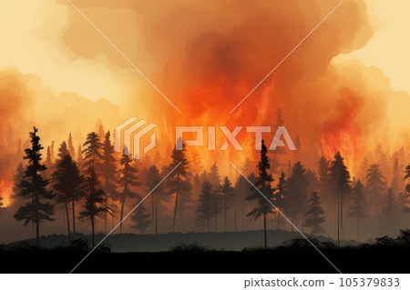 Forest fire. High flames in the forest 105379833