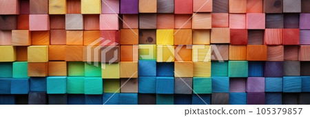 Abstract block stack wooden 3d cubes, colorful wood texture for backdrop 105379857