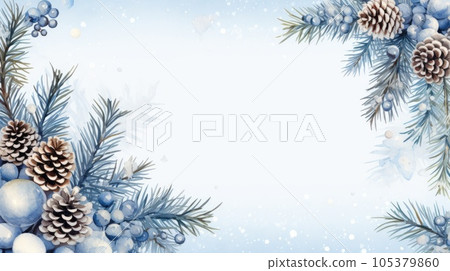 Christmas decoration with pine cones. Christmas background with space for text. Generative AI 105379860