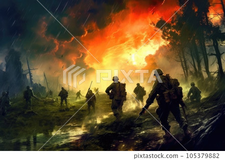 Illustration of a soldier at war 105379882