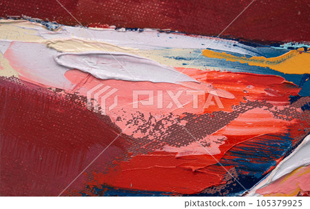 Abstract art background. oil on canvas. Rough brushstrokes of paint. Closeup of a painting by oil and palette knife. 105379925