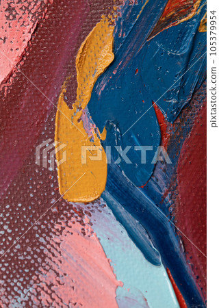 Abstract art background. oil on canvas. Rough brushstrokes of paint. Closeup of a painting by oil and palette knife. 105379954