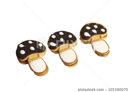 Mushroom shaped cookies isolated on white background 105380070
