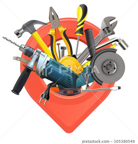 Vector Construction Tools with Red Map Pointer 105380549