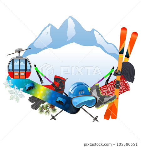 Vector Ski Resort with Mountains Concept Vector Ski Resort with Mountains Concept 105380551