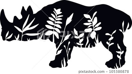 Rhinoceros - Floral Animals Vector, Cut Stencil, Laser Cut Rhinoceros - Floral Animals Vector, Cut Stencil, Laser Cut 105380878