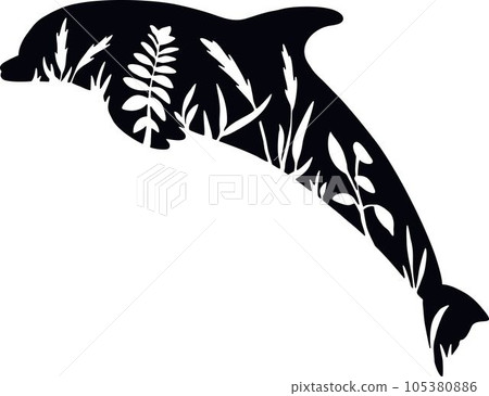 Dolphin - Floral Animals Vector, Cut Stencil, Laser Cut 105380886