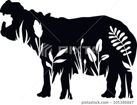 Hippo - Floral Animals Vector, Cut Stencil, Laser Cut 105380887