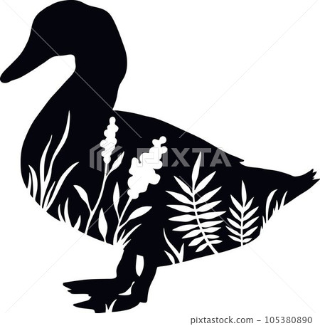 Duck - Floral Animals Vector, Cut Stencil, Laser Cut Duck - Floral Animals Vector, Cut Stencil, Laser Cut 105380890