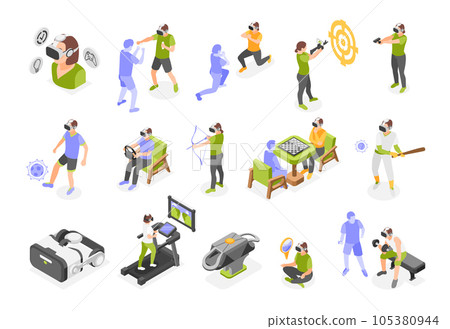 Vr Gamifications Sports And Trainings Isometric Icon Set 105380944