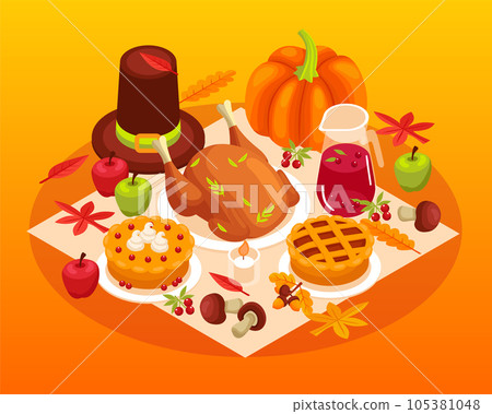 Thanksgiving Table Isometric Composition 105381048