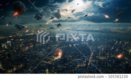 Invaders from space came over the big city 105381230
