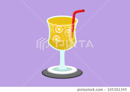 Graphic flat design drawing of stylized lemonade ice logo, label, flyer, sticker, symbol. Beverage lemon drink menu restaurant for cafe shop or food delivery service. Cartoon style vector illustration 105381345
