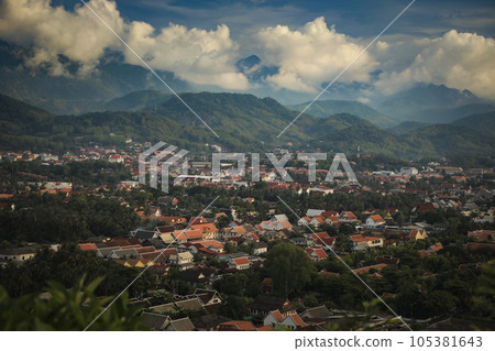 high angle view of Luang Prabang town ,Luangprabang is one of world heritage site of unesco in northern of Laos 105381643