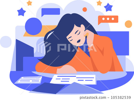 Hand Drawn office worker who is tired from work in flat style 105382539