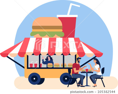 Hand Drawn Food Truck or Street Food in flat style Hand Drawn Food Truck or Street Food in flat style 105382544
