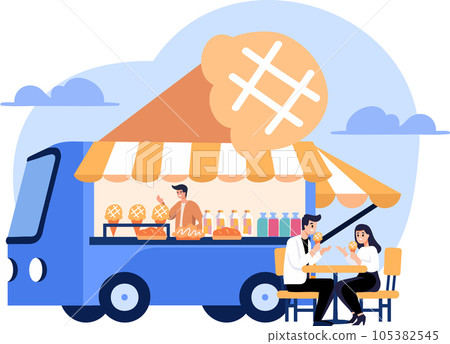Hand Drawn Food Truck or Street Food in flat style Hand Drawn Food Truck or Street Food in flat style 105382545