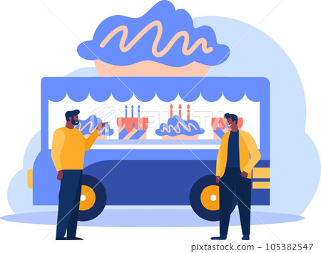 Hand Drawn Food Truck or Street Food in flat style - Stock Illustration ...