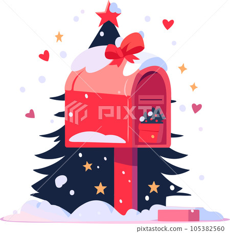 Hand Drawn Christmas mailbox in flat style 105382560