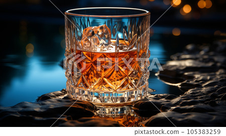 Whiskey on the rocks in a Baccarat glass 105383259
