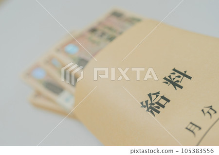 Bill of money in a salary bag 105383556