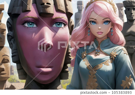 Pink moai statue sculpture barbie doll style illustration generative ai Pink moai statue sculpture barbie doll style illustration generative ai 105383893