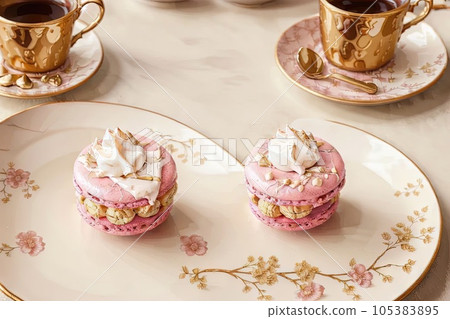 macaroons macaron pink barbie style illustration generative ai 105383895
