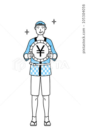 An image of foreign exchange gains and a strong yen, a senior man wearing a summer festival happi coat 105384056