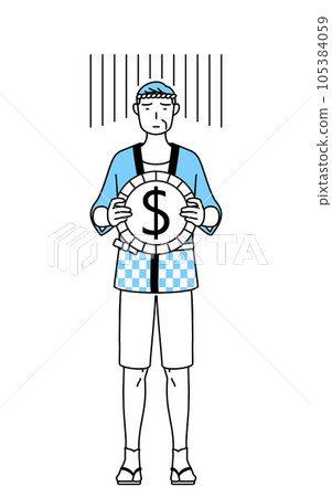 匯兌損失和美元貶值的形象，穿著夏日節日哈比外套的老人 105384059