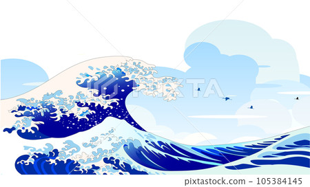 夏季風景與浮世繪波和雷雨雲 夏季風景與浮世繪波和雷雨雲 105384145