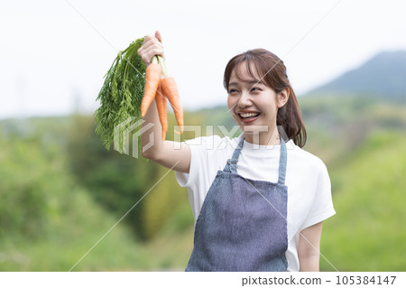 可愛的女人收穫蔬菜 105384147