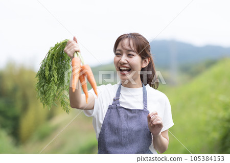 可愛的女人收穫蔬菜 105384153