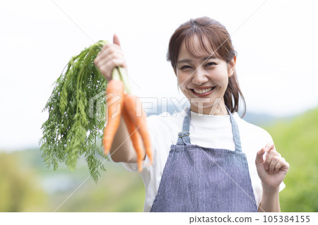 可愛的女人收穫蔬菜 105384155