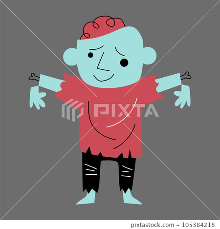 Zombie is walking . Halloween cartoon characters . Vector . 105384218