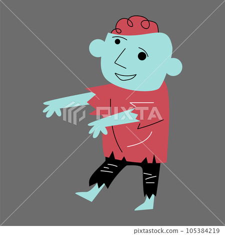 Zombie is walking . Halloween cartoon characters . Vector . 105384219