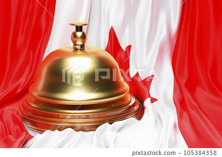 Reception bell on the Canadian flag background, 3D rendering 105384358