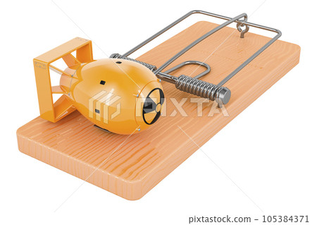 Nuclear bomb inside mousetrap. 3D rendering Nuclear bomb inside mousetrap. 3D rendering 105384371
