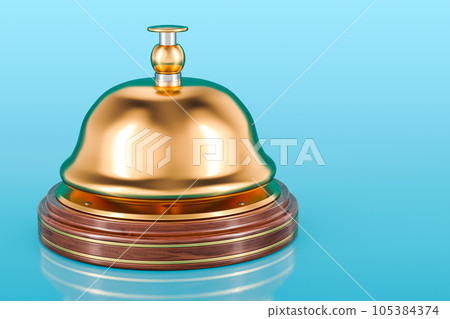 Reception bell on blue background, 3D rendering Reception bell on blue background, 3D rendering 105384374