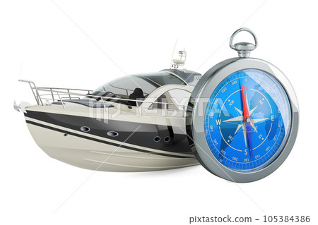 Modern motorboat with compass. 3D rendering 105384386