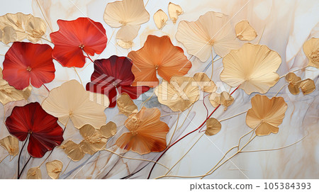 Rimpa-style representation of autumn plants that shine golden with autumn leaves 105384393