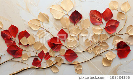 Rimpa-style representation of autumn plants that shine golden with autumn leaves 105384396