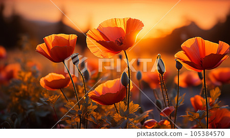 在日落時的罌粟字段 105384570