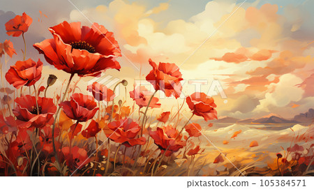 在日落時的罌粟字段 105384571