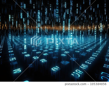 3D render of programming binary world, machine processes inside, machine language and inner world of ai and technology 105384856