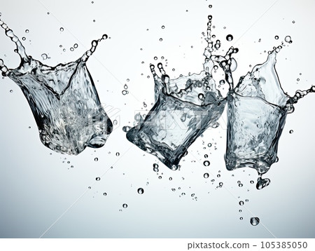 Ice cubes splashing into.the water on clear transparent background, frozen crystals with water drops Ice cubes splashing into.the water on clear transparent background, frozen crystals with water drops 105385050